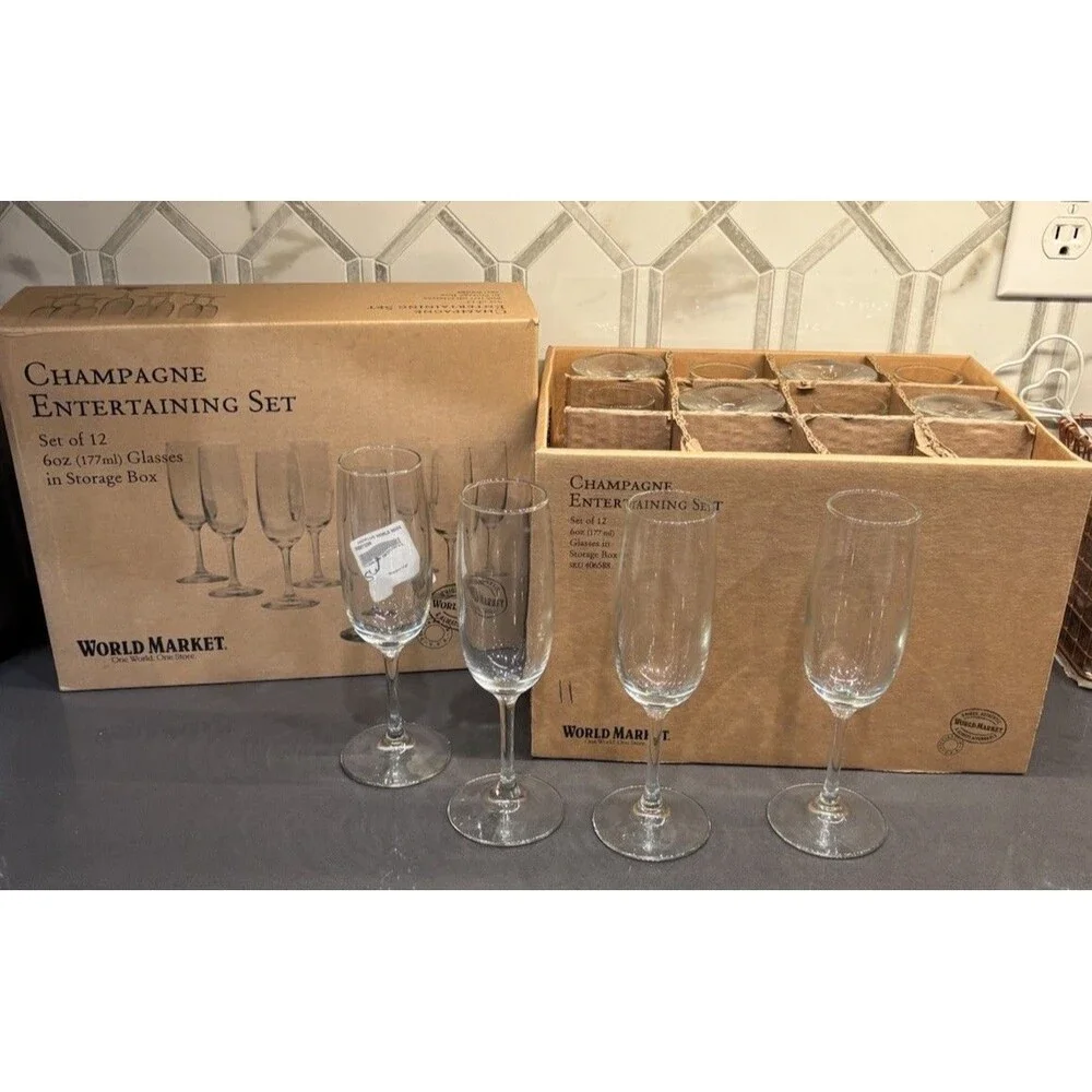 World Market 12pc Champagne Glasses Entertaining Set in Storage Box 8